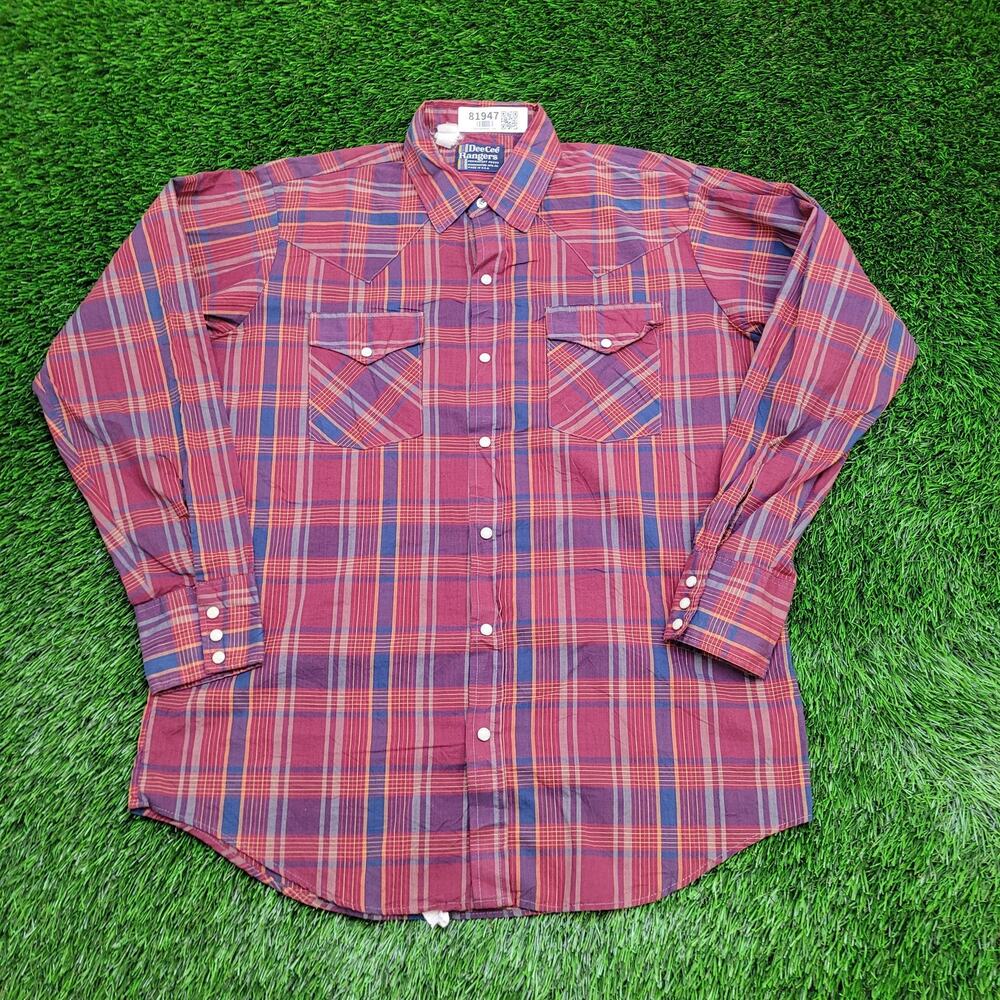 Vintage 80s Dee-Cee Rangers Pearl Snap Shirt XL 23x31 Plaid